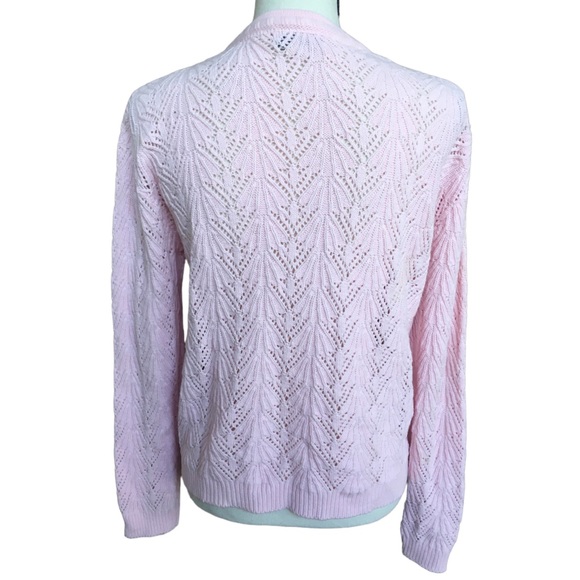 Vintage Cuddle Knits Baby Pink Shell Pattern Relaxed Fit Cardigan Sweater M L - Picture 2 of 10